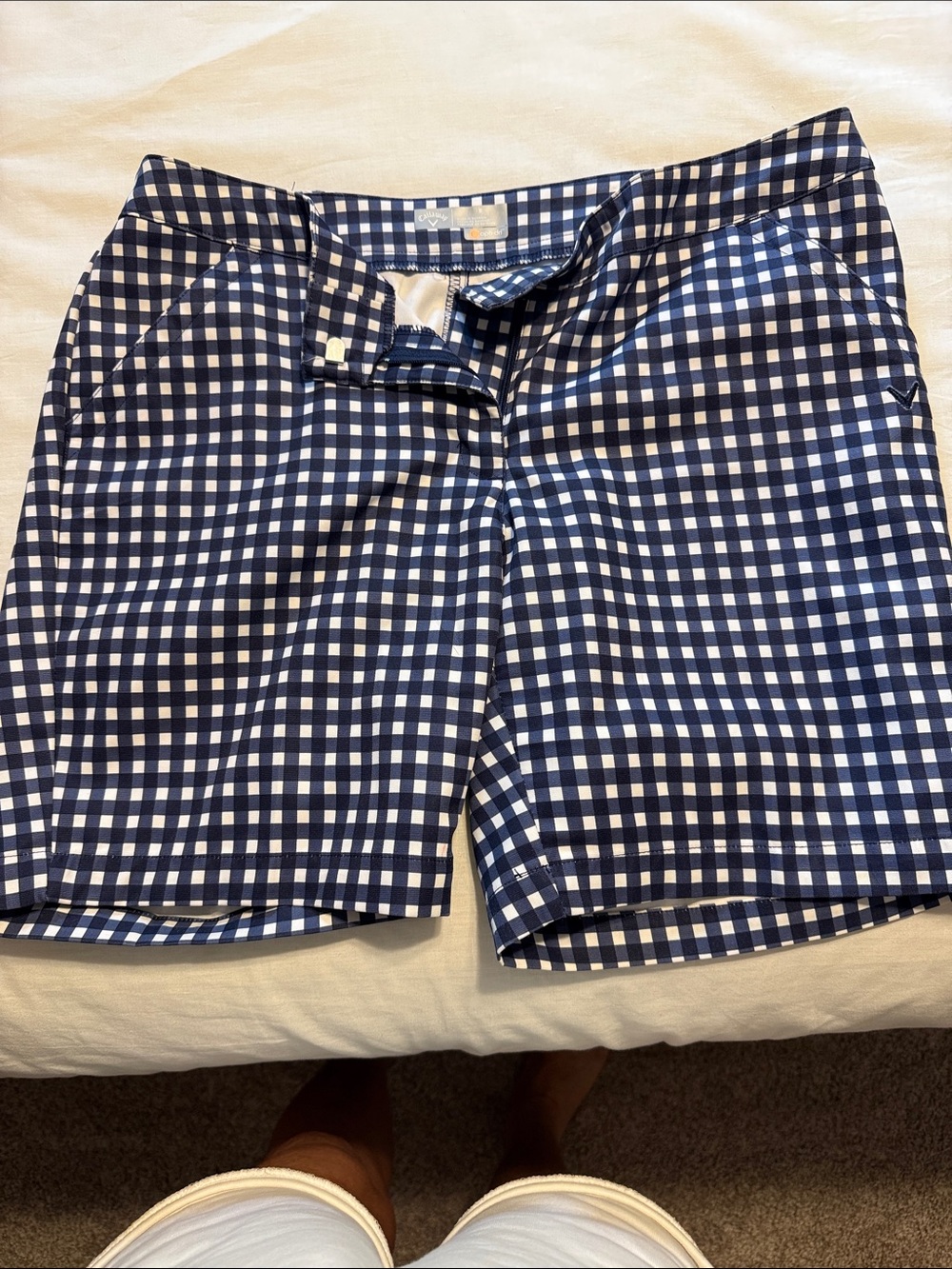 Women's Callaway golf shorts Navy and White Gingham.